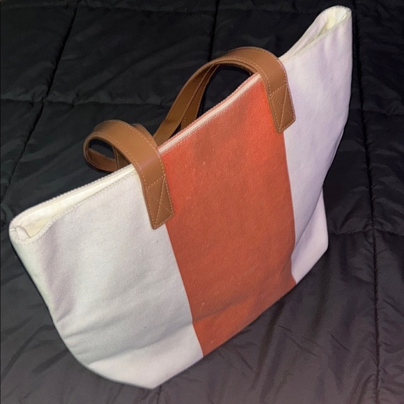Indigo Tan and Orange Tote Bag with Textured Design - Picture 1 of 6